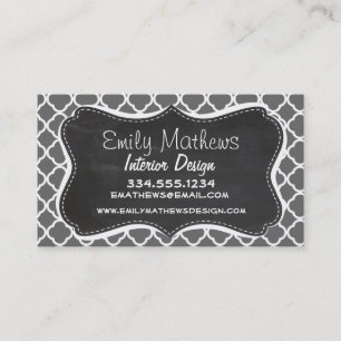 Dim Grey Quatrefoil; Chalkboard look Business Card