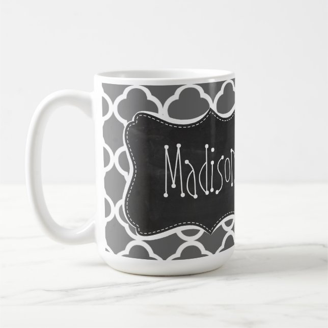 Dim Grey Quatrefoil; Chalkboard look Coffee Mug (Left)