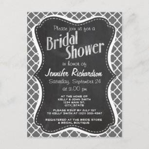 Dim Grey Quatrefoil; Chalkboard look Invitation Postcard