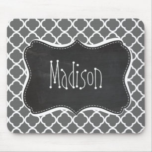 Dim Grey Quatrefoil; Chalkboard look Mouse Pad