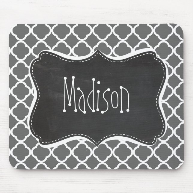 Dim Grey Quatrefoil; Chalkboard look Mouse Pad (Front)
