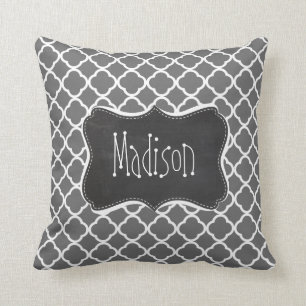 Dim Grey Quatrefoil; Chalkboard look Throw Pillow