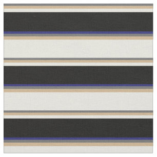 Dim Grey, Tan, Beige, Black & Midnight Blue Lines Fabric