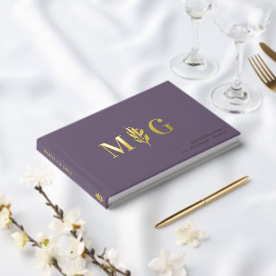 Dim Lavender Berry Twig 2 Initial Monogram Wedding Guest Book