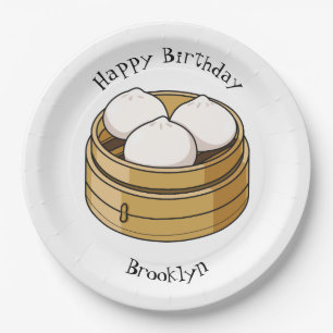 Dim sum cartoon illustration  paper plate