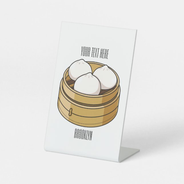 Dim sum cartoon illustration pedestal sign (Front)
