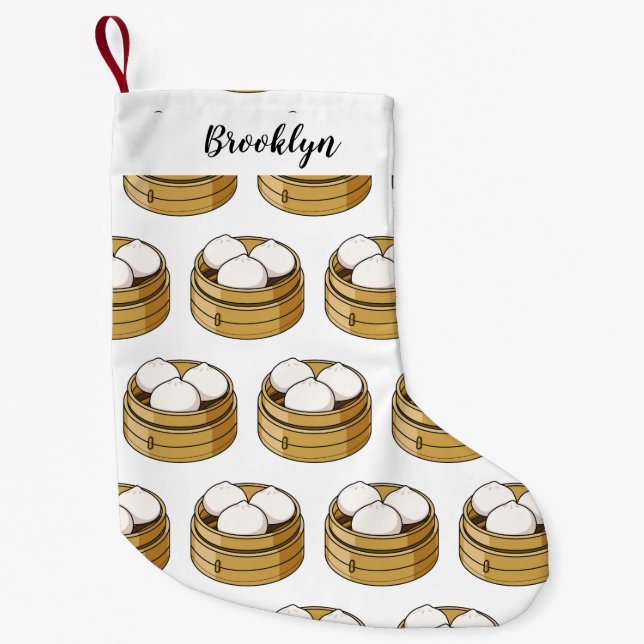 Dim sum cartoon illustration small christmas stocking (Front)