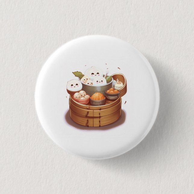 Dim sum, food themed 1 inch round button (Front)