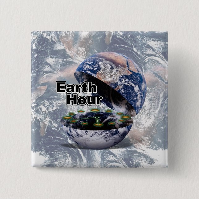 Dim The Lights For Earth Hour (Earth Open) 2 Inch Square Button (Front)
