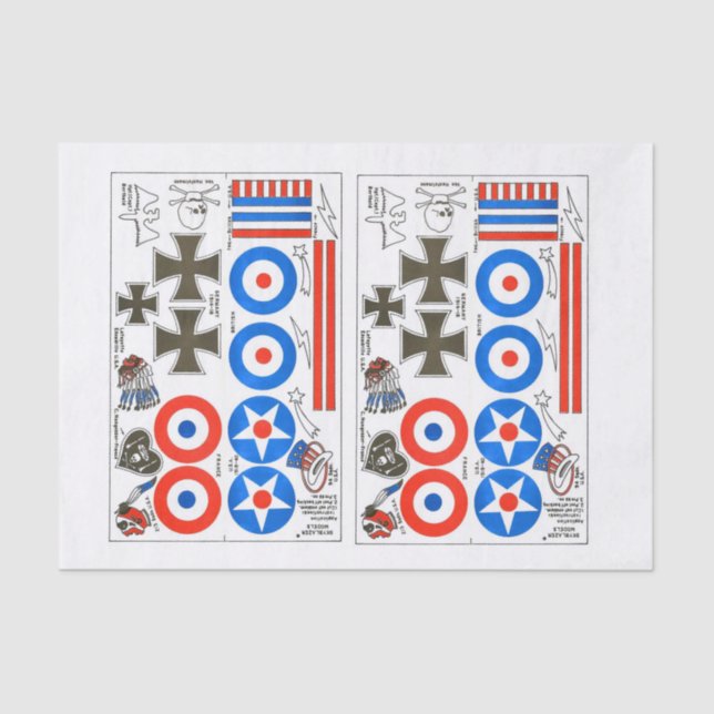 Dime-scale model airplane insignia sheet (Front)