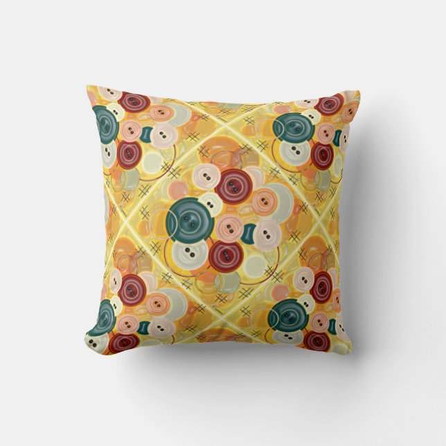 Dimensional Buttons Collage Throw Pillow (Front)