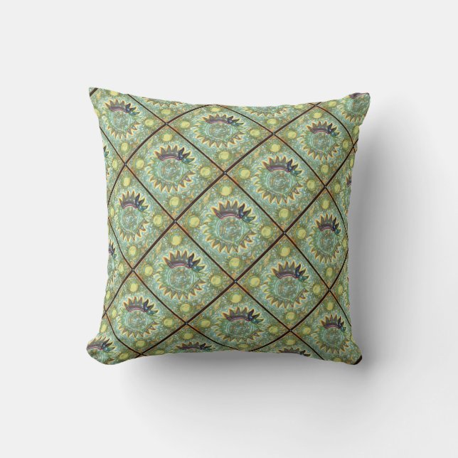 Dimensional Celestial Sun Teal Throw Pillow (Front)