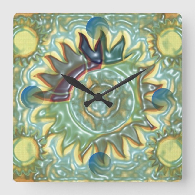 Dimensional Celestial Sun (teal) Wall Clock (Front)