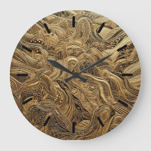 Dimensional Gold Abstract Design with Tics Large Clock