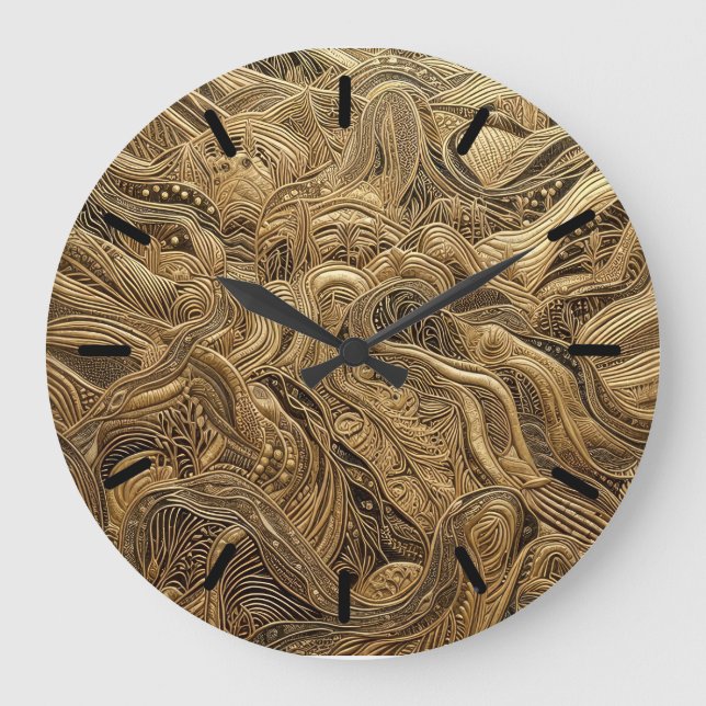 Dimensional Gold Abstract Design with Tics Large Clock (Front)