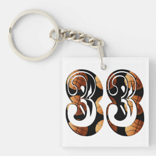 Dimensional Orange Black Basketball Number 33, Keychain
