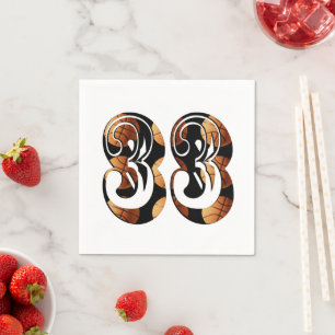 Dimensional Orange Black Basketball Number 33, Napkin