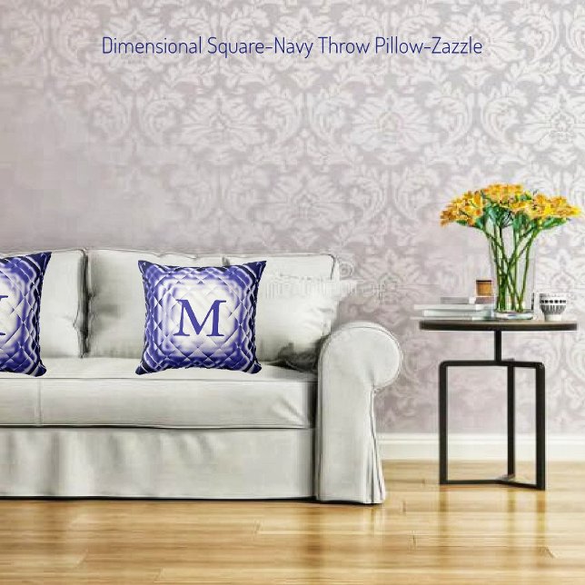 Dimensional Square-Navy-M Throw Pillow (Creator Uploaded)