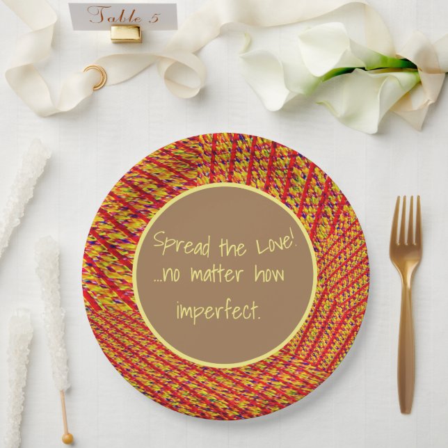 Dimensions of Happiness Tweed Textured Playful Paper Plate (Wedding)
