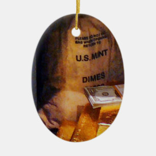 Dimes, Dollars and Gold Ceramic Ornament