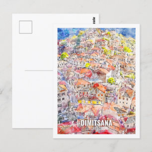 Dimitsana Greece Famous Travel Watercolor Sketch Postcard