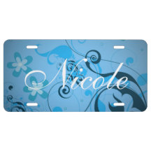 Plaque de licence florale bleue