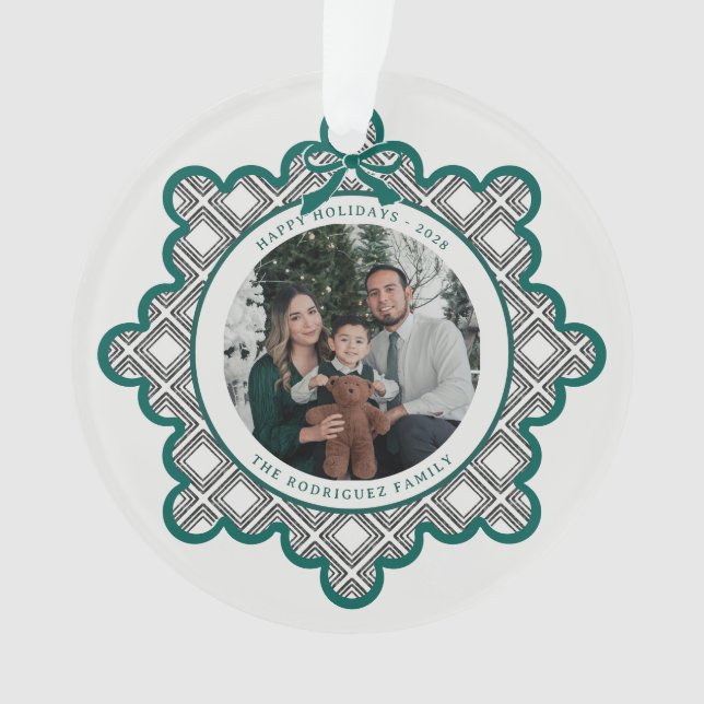 Dimond Pattern Acrylic Holiday Ornament with Photo (Front)