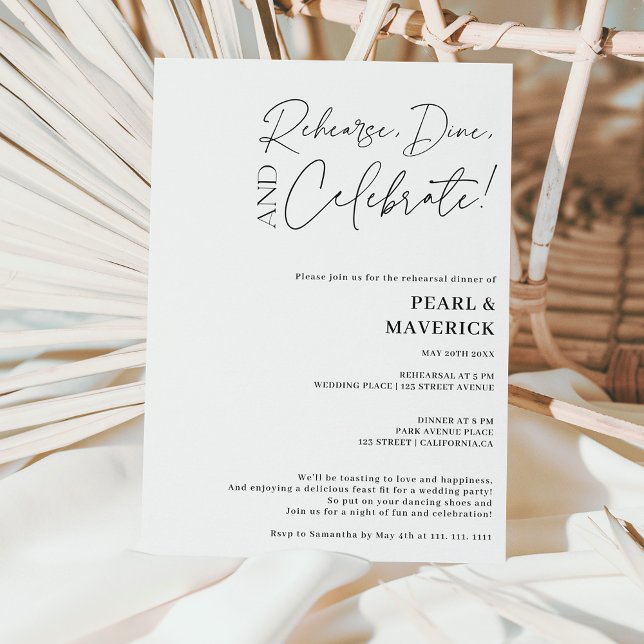 Dine black white wedding rehearsal dinner invitation (Creator Uploaded)
