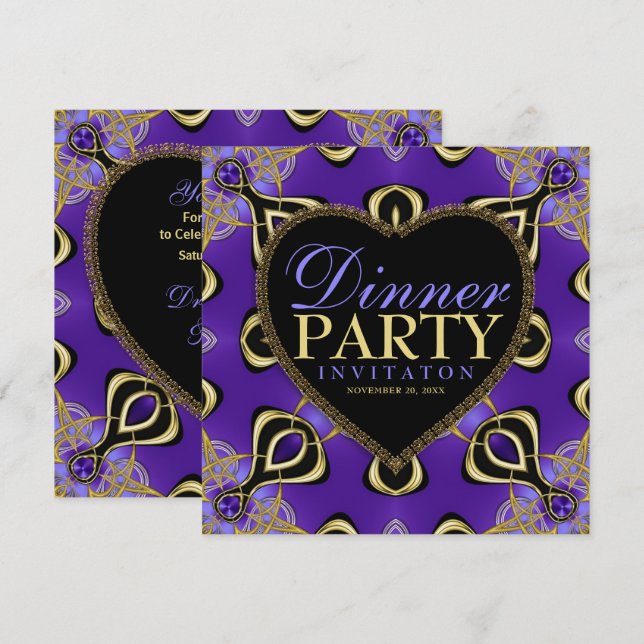 Dîner Anniversaire Soirée Purple Gold Invitations (Devant / Derrière)