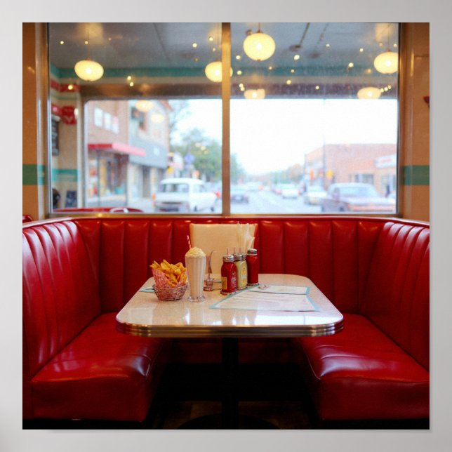 Diner Booth Window View - Vintage City Street Poster (Front)