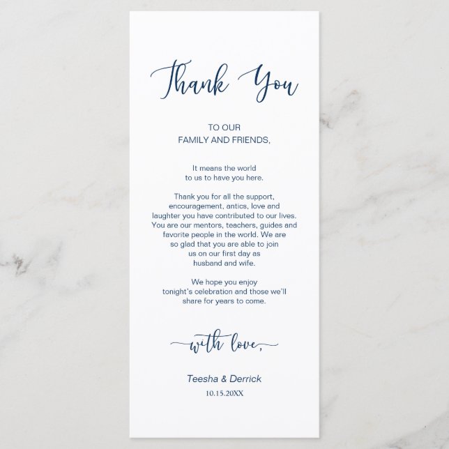 Dîner Cadre Merci, Bleu Marine, Carte (Devant)