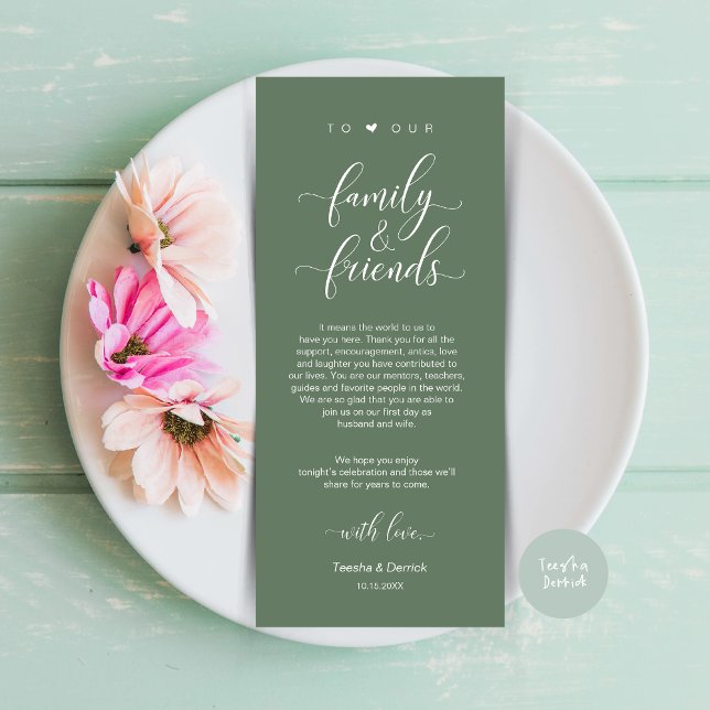 Dîner Cadre Merci, Carte Verte Sage (Dinner Place Setting Thank You Card, Modern Classy Wedding, in Sage Green)