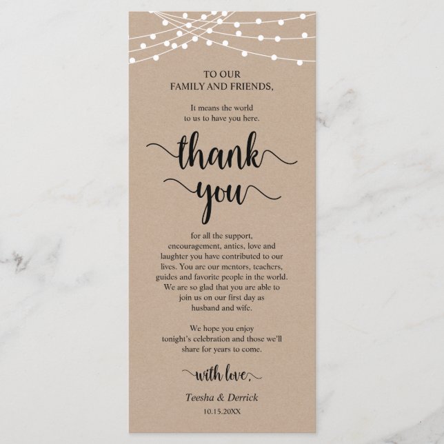 Dîner Cadre Merci, Cartes Rustiques Kraft (Devant)