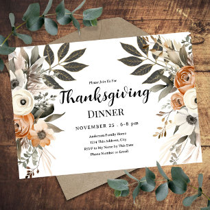 Dîner d'action de grâce Floral Invitation horizont