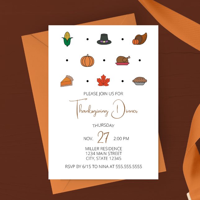 Dîner d'action de grâce Invitation avec Icônes d'a (Créateur téléchargé)