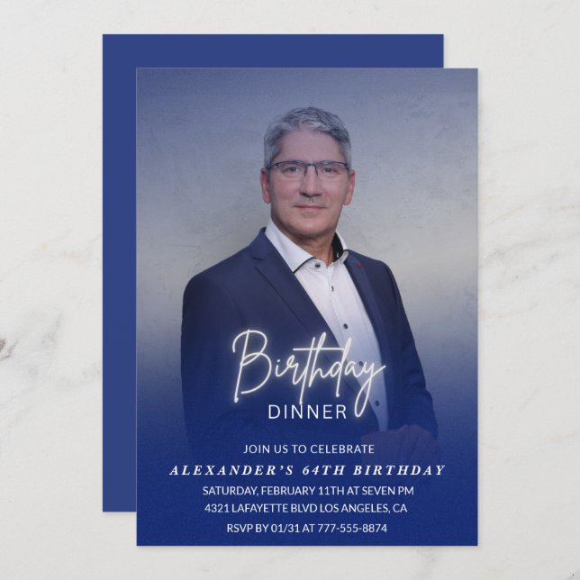 Dîner d'anniversaire 64e invitation Photo Hommes (Devant / Derrière)