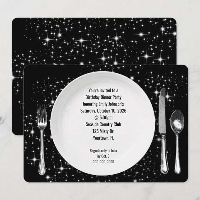Dîner D'Anniversaire Sur Stars Invitation (Devant / Derrière)