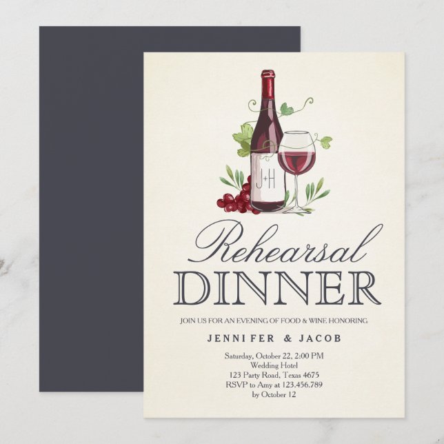 Dîner de dégustation de vin Invitation Pays (Devant / Derrière)