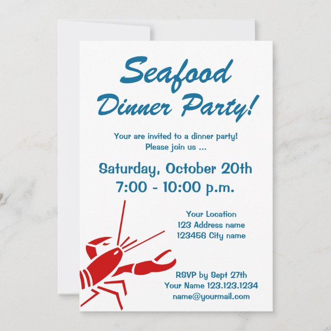 Dîner de fruits de mer invitations avec homard rou (Devant)