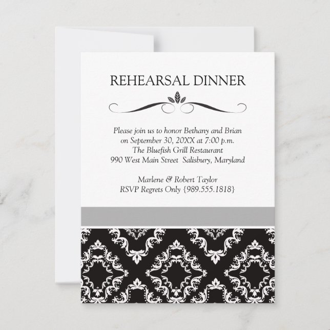 Dîner de Mariage noir et blanc Invitations (Devant)