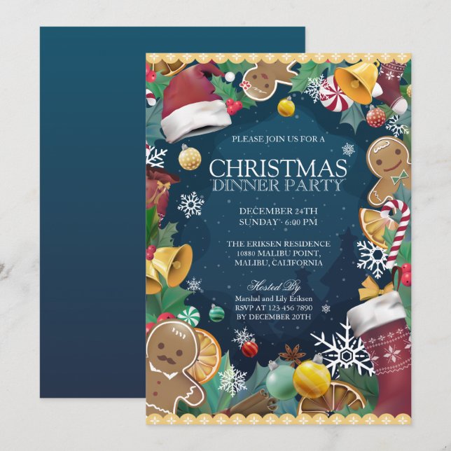 Dîner de Noël adorable et amusant Invitation de fê (Devant / Derrière)