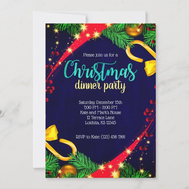 Dîner de Noël Couleurs Invitation (Devant)