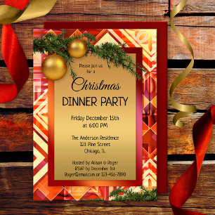 Dîner de Noël d'or artistique Invitation