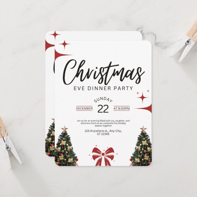 Dîner de Noël Invitation (Devant/Arrière en situation)
