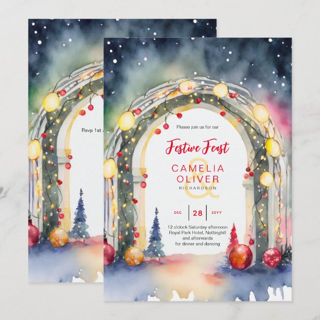 Dîner de Noël Invitation Fête (Devant / Derrière)