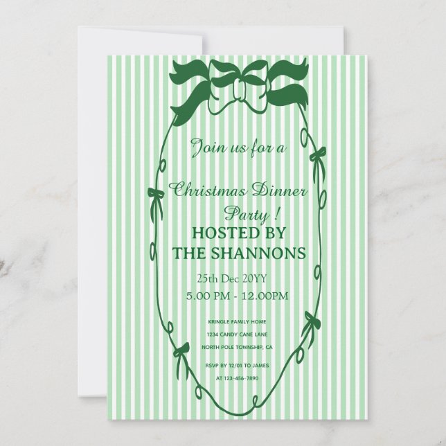Dîner de Noël vert Whimsical Invitation (Devant)