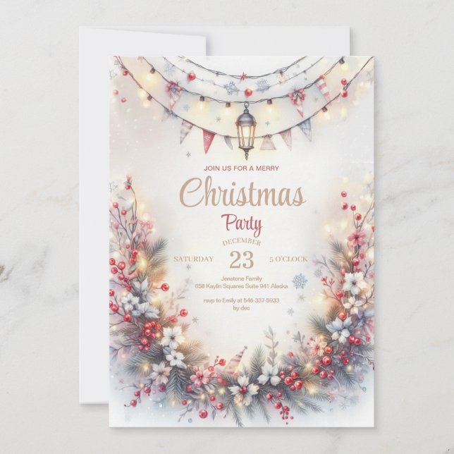 Dîner de Noël Watercolor Invitation (Devant)