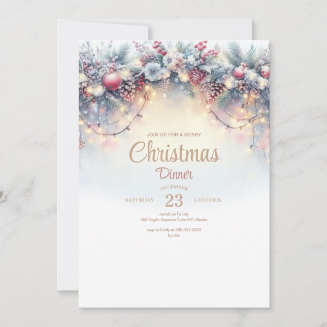 Dîner de Noël Watercolor Invitation (Devant)