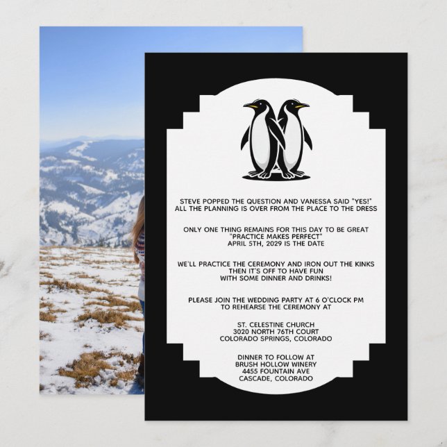 Dîner de répétition d'amour de pingouin Invitation (Devant / Derrière)
