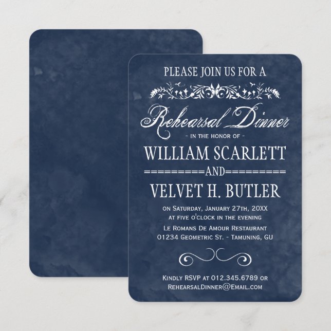 Dîner de répétition d'aquarelle bleue Invitations (Devant / Derrière)